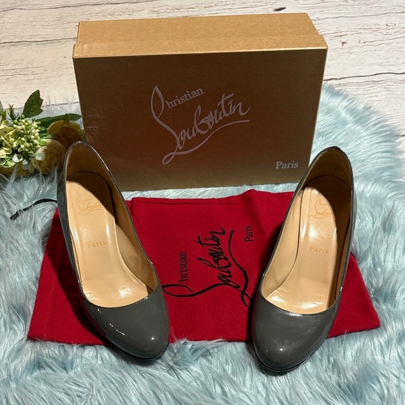 Christian Louboutin Grey Patent Leather Mistica Low Heel...
